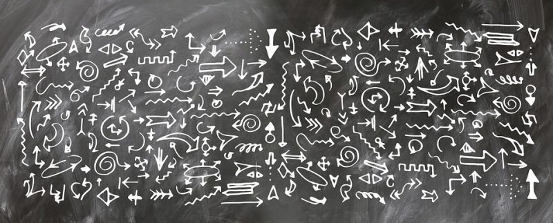 Blackboard with all sorts of arrows