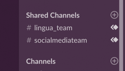 screenshot of two shared channels in Slack