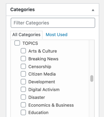screenshot of the category chooser